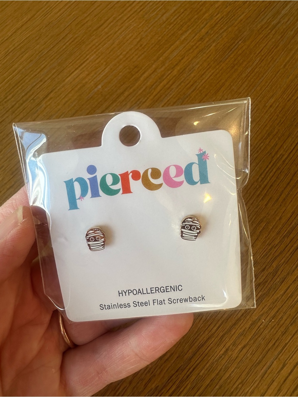 Stainless Steel Mummy Stud Earrings - Silver